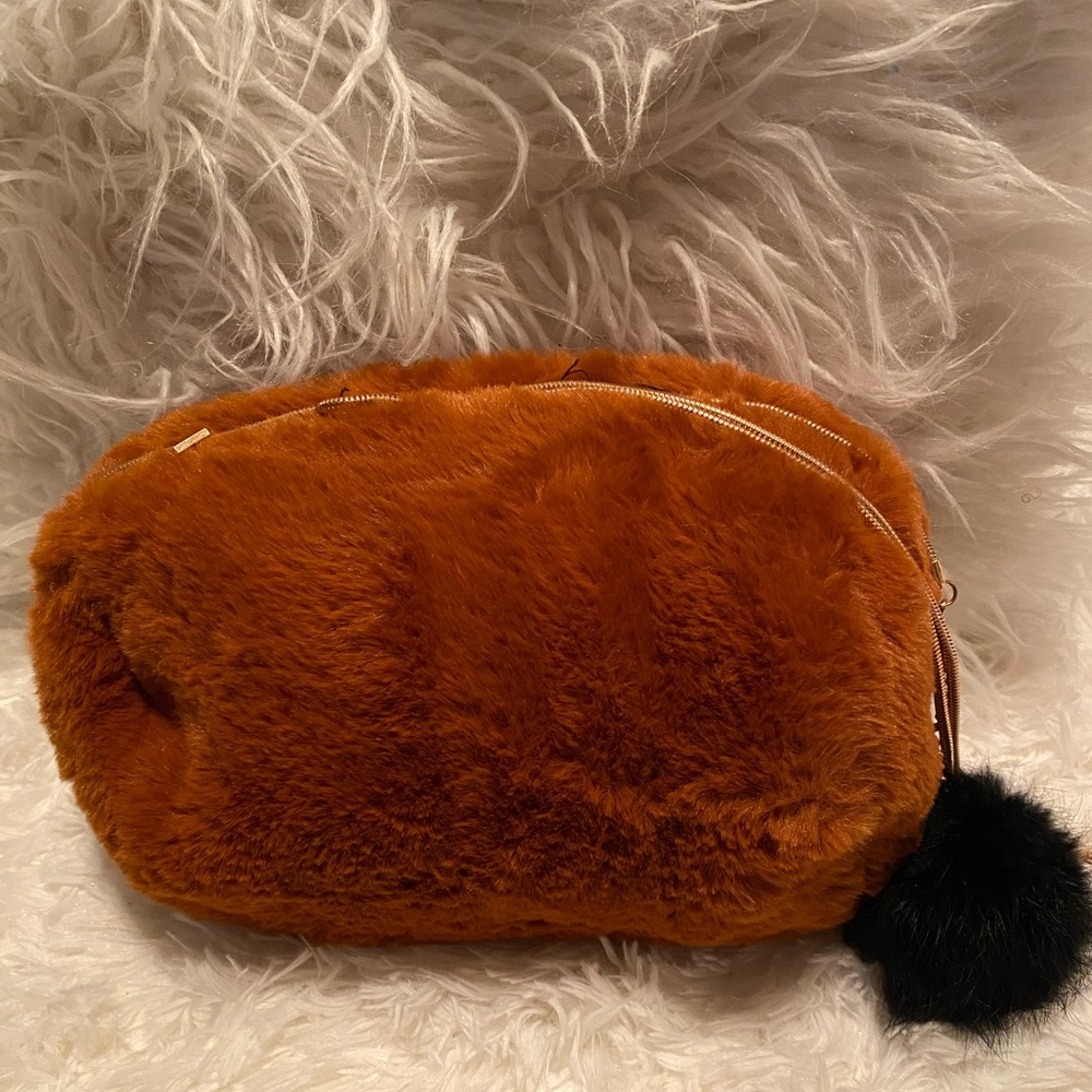 Brown Fur Bag with gold Cross Body Chain